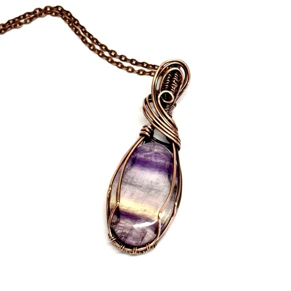 HANDMADE Fluorite Hand Wrapped Copper Statement Necklace, Artisan Jewelry Gift - Picture 1 of 10